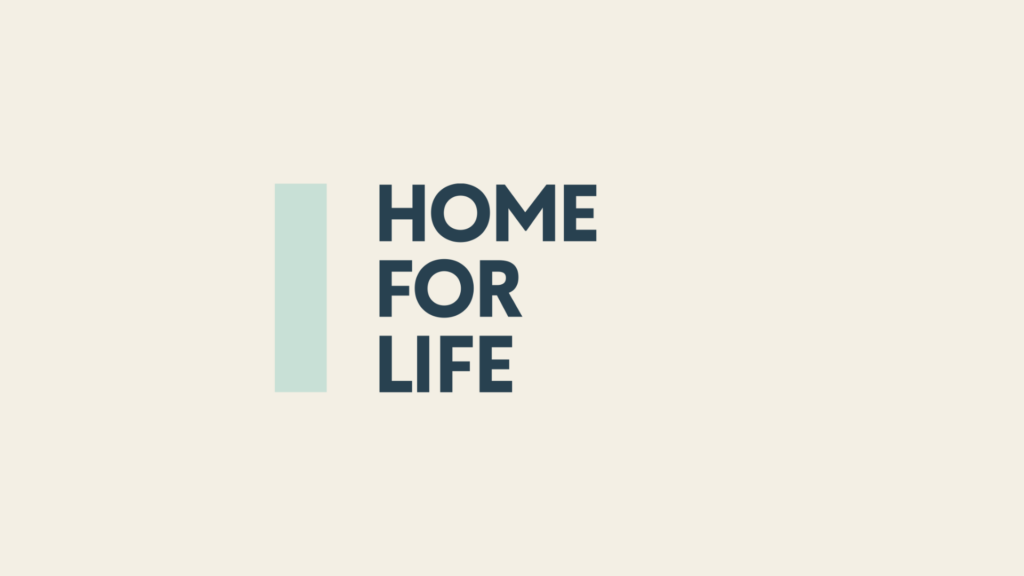 Logo, jossa teksti Home for life.