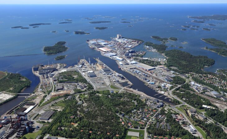 Aerial view of Rauma harbour.