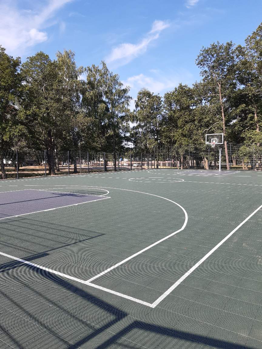 Outdoor basketball court.