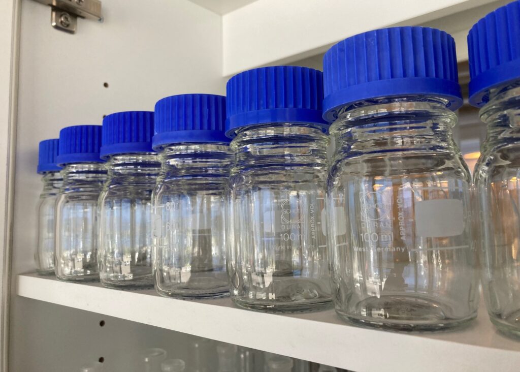 Storage bottles in the laboratory.